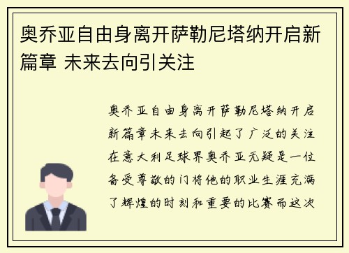 奥乔亚自由身离开萨勒尼塔纳开启新篇章 未来去向引关注 奥乔亚自由身离开萨勒尼塔纳开启新篇章 未来去向引关注